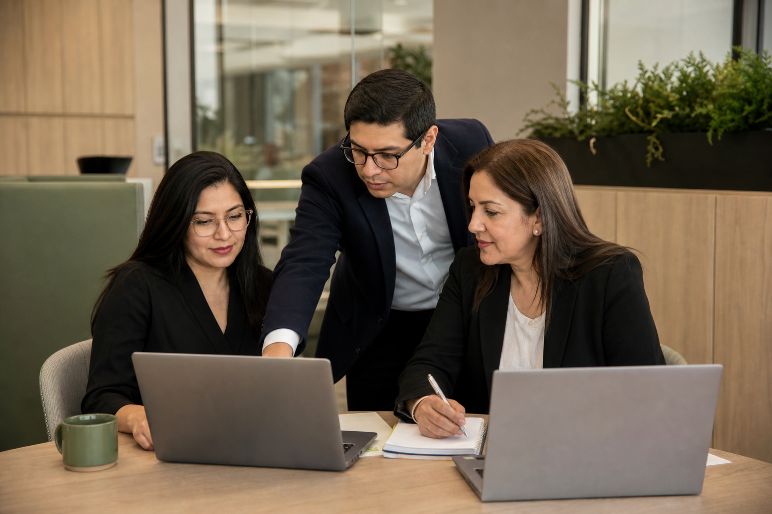 Equipo de operaciones del banco colaborando